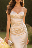 Champagne Satin Mermaid Sweetheart Long Prom Dress