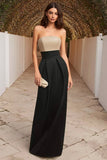 Black Sheath Strapless Ruched Long Formal Dress