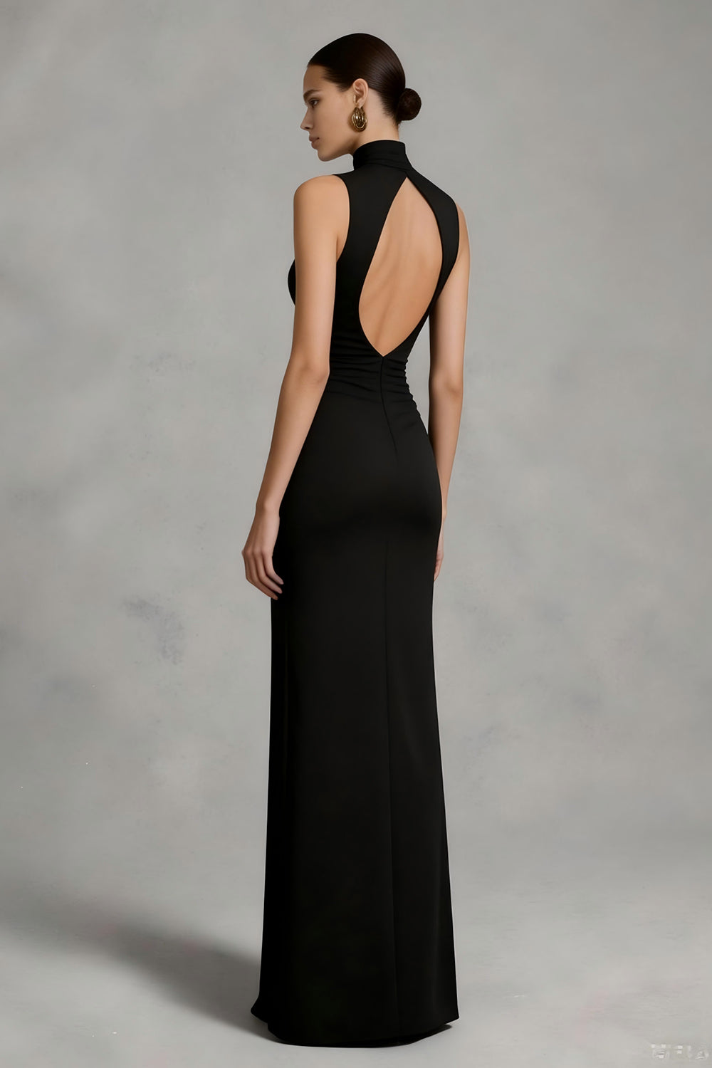 Black Sheath High Neck Backless Long Formal Dress with Slit