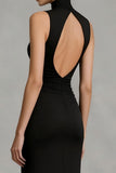 Black Sheath High Neck Backless Long Formal Dress with Slit