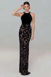 Black Mermaid Lace Halter Neck Long Formal Dress