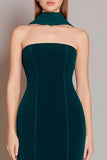 Dark Green Mermaid Velvet Neck Scarf Long Formal Dress