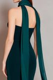 Dark Green Mermaid Velvet Neck Scarf Long Formal Dress