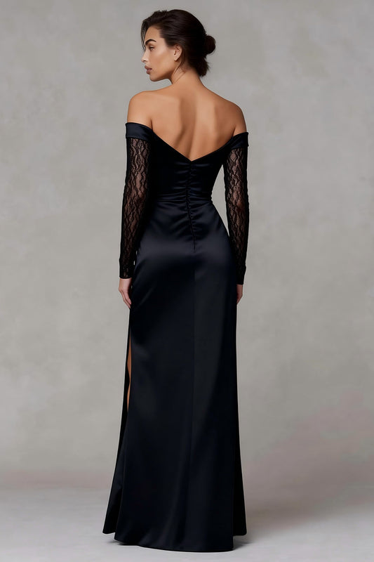 Black Sheath Off the Shoulder Long Formal Dress with Slit