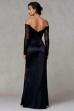 Black Sheath Off the Shoulder Long Formal Dress with Slit