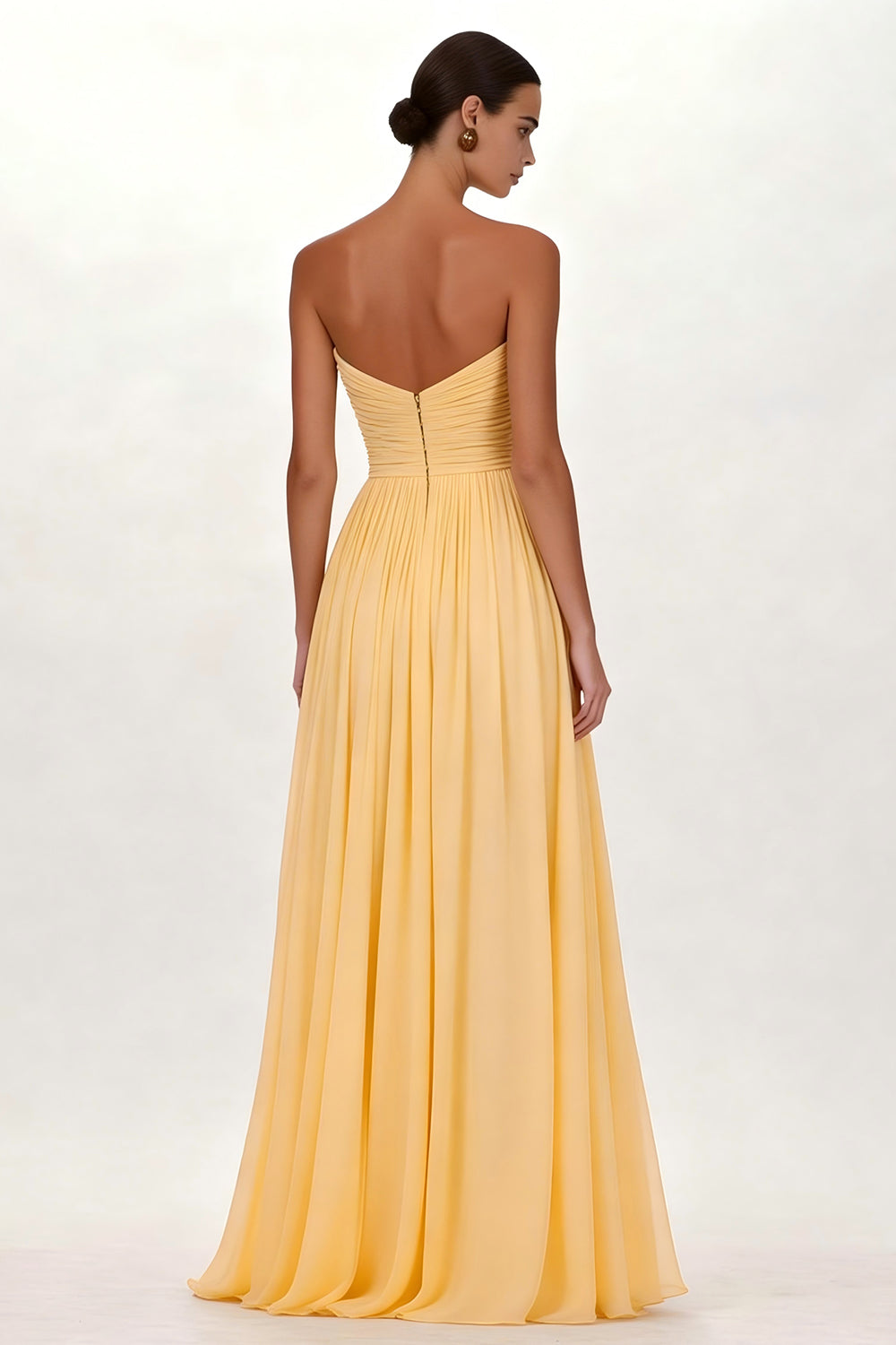 Yellow Chiffon Pleated A Line Sweetheart Long Formal Dress