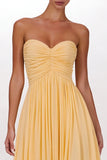 Yellow Chiffon Pleated A Line Sweetheart Long Formal Dress