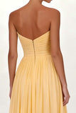 Yellow Chiffon Pleated A Line Sweetheart Long Formal Dress