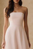 Light Pink Strapless A Line Long Formal Dress with Ruffles