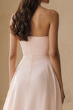 Light Pink Strapless A Line Long Formal Dress with Ruffles