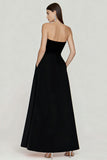 Black and White A Line Strapless Long Formal Dress with Slit