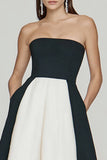 Black and White A Line Strapless Long Formal Dress with Slit