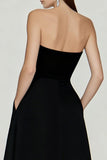 Black and White A Line Strapless Long Formal Dress with Slit