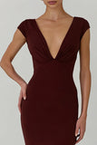 Cabernet Mermaid V-Neck Backless Long Formal Dress