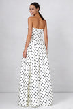 Black and White Polka Dots A Line Strapless Long Formal Dress