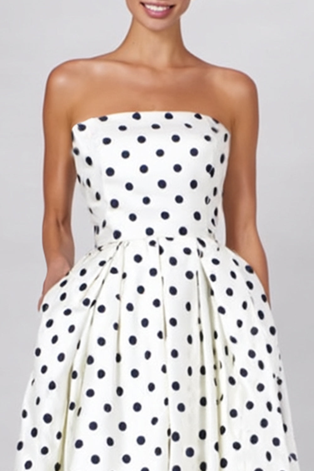 Black and White Polka Dots A Line Strapless Long Formal Dress