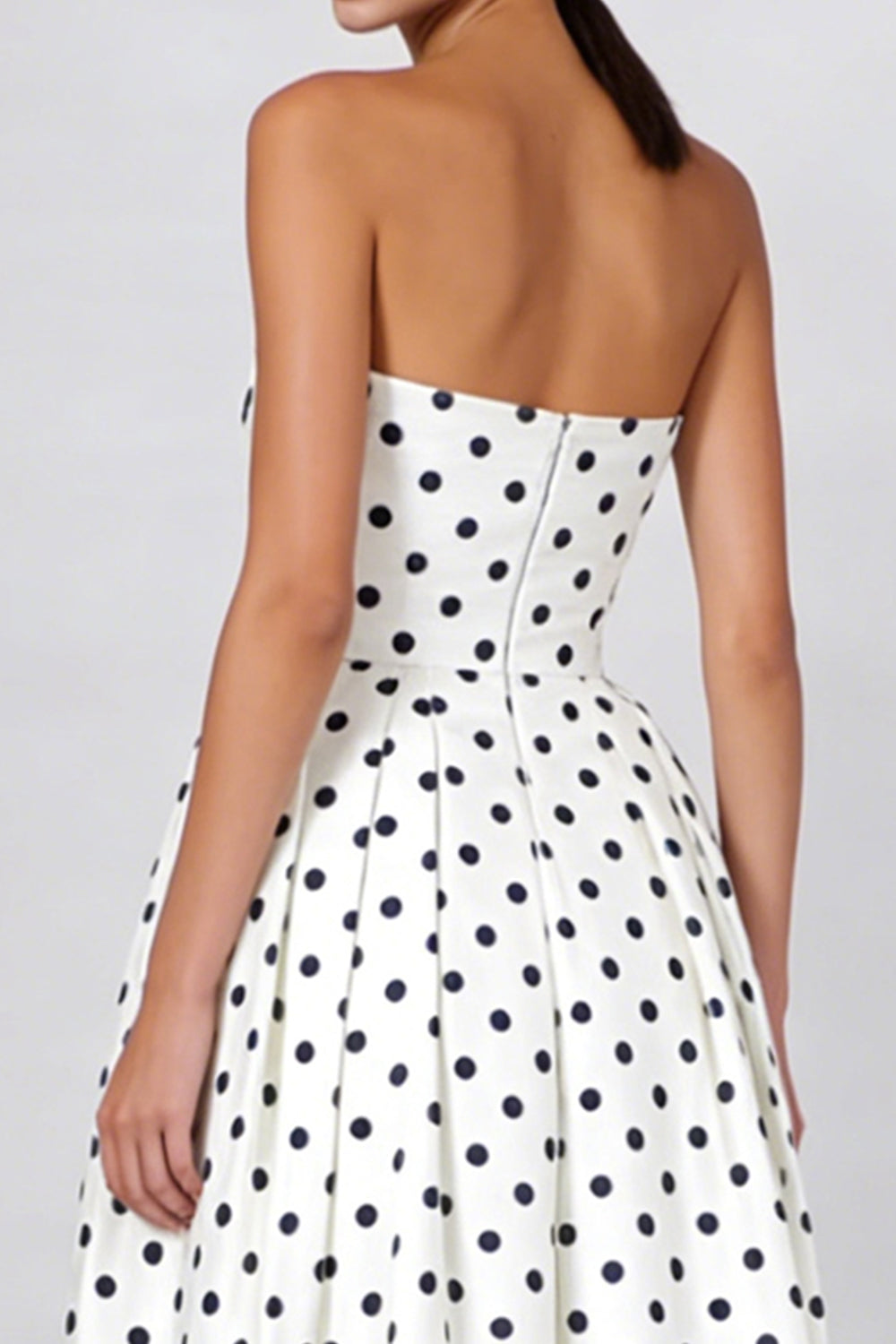 Black and White Polka Dots A Line Strapless Long Formal Dress
