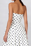 Black and White Polka Dots A Line Strapless Long Formal Dress