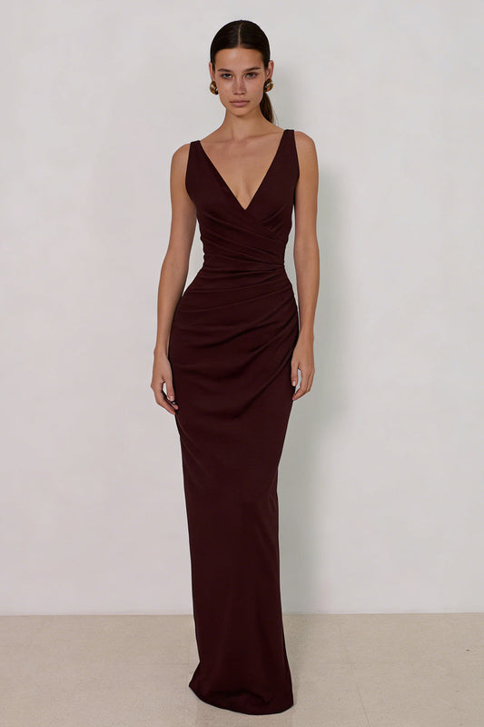 Cabernet Mermaid Backless V-Neck Long Formal Dress