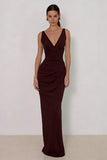 Cabernet Mermaid Backless V-Neck Long Formal Dress