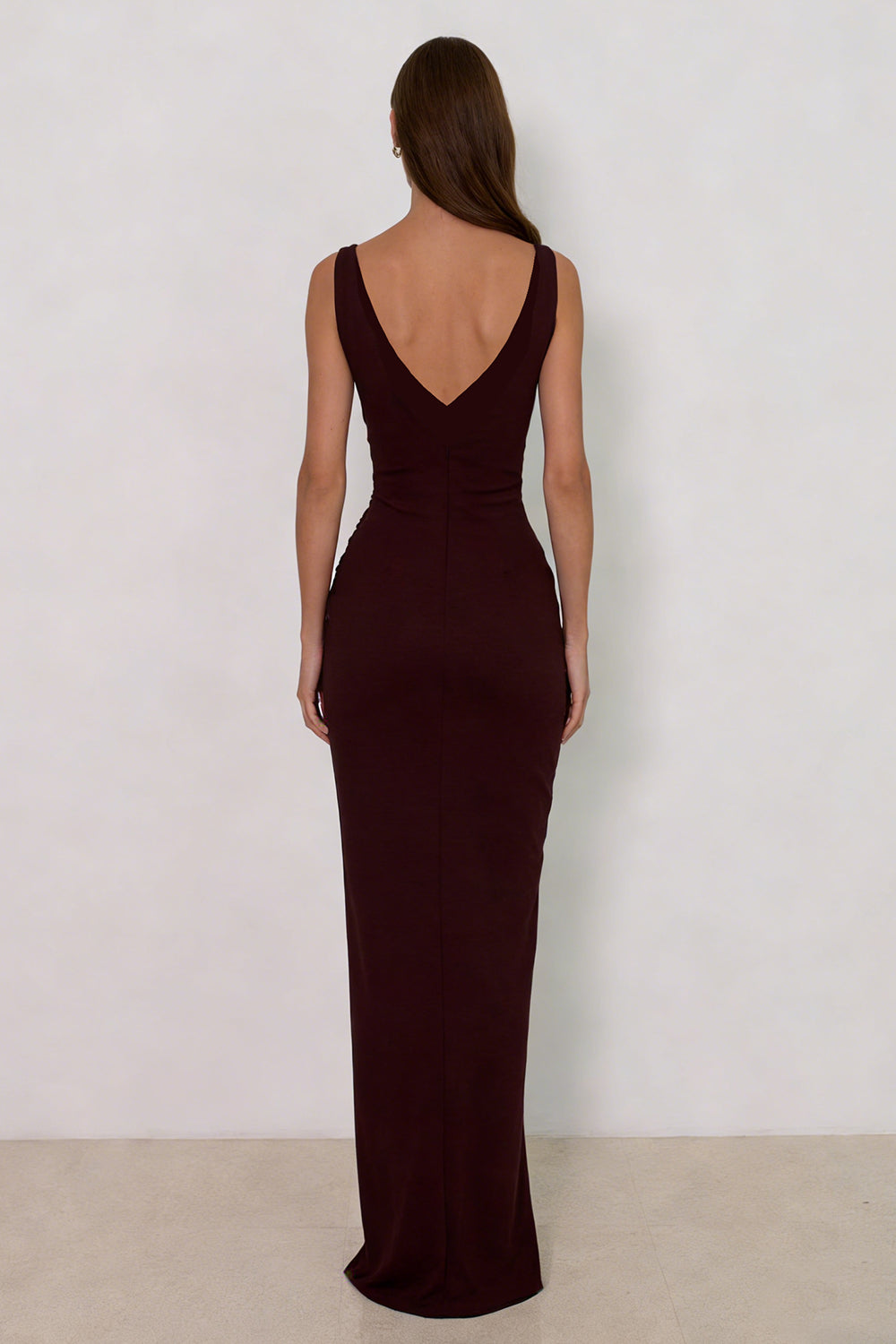 Cabernet Mermaid Backless V-Neck Long Formal Dress