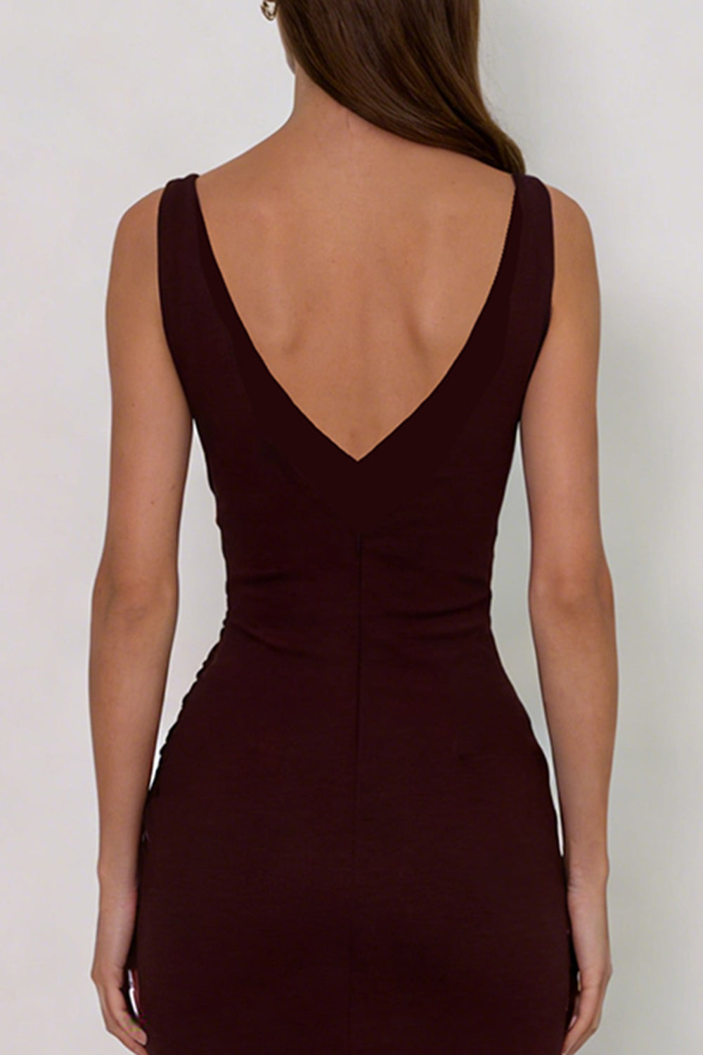 Cabernet Mermaid Backless V-Neck Long Formal Dress