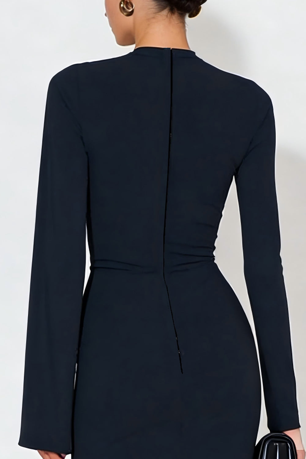 Navy Mermaid High Neck Long Sleeves Formal Dress with Slit