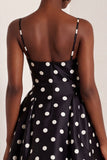 Black and White Polka Dots  A Line Satin Spaghetti Straps Long Formal Dress