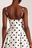 Black and White Polka Dots  A Line Satin Spaghetti Straps Long Formal Dress