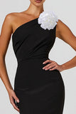 Black Mermaid One Shoulder Long Formal Dress with 3D Flower