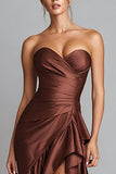 Brown Mermaid Sweetheart Ruffled Asymmetrical Formal Dress with Slit