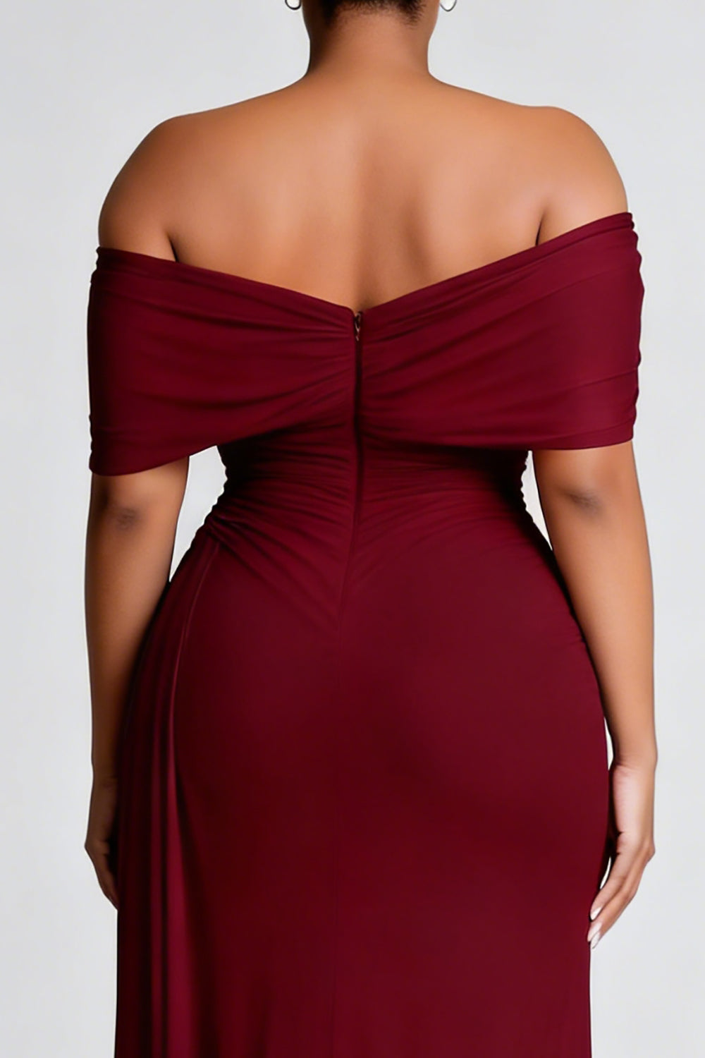 Zapaka Women Burgundy Sheath Plus Size Long Formal Dress with Slit