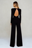 Black Round Neck Long Sleeves Formal Jumpsuits