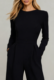 Black Round Neck Long Sleeves Formal Jumpsuits