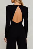 Black Round Neck Long Sleeves Formal Jumpsuits