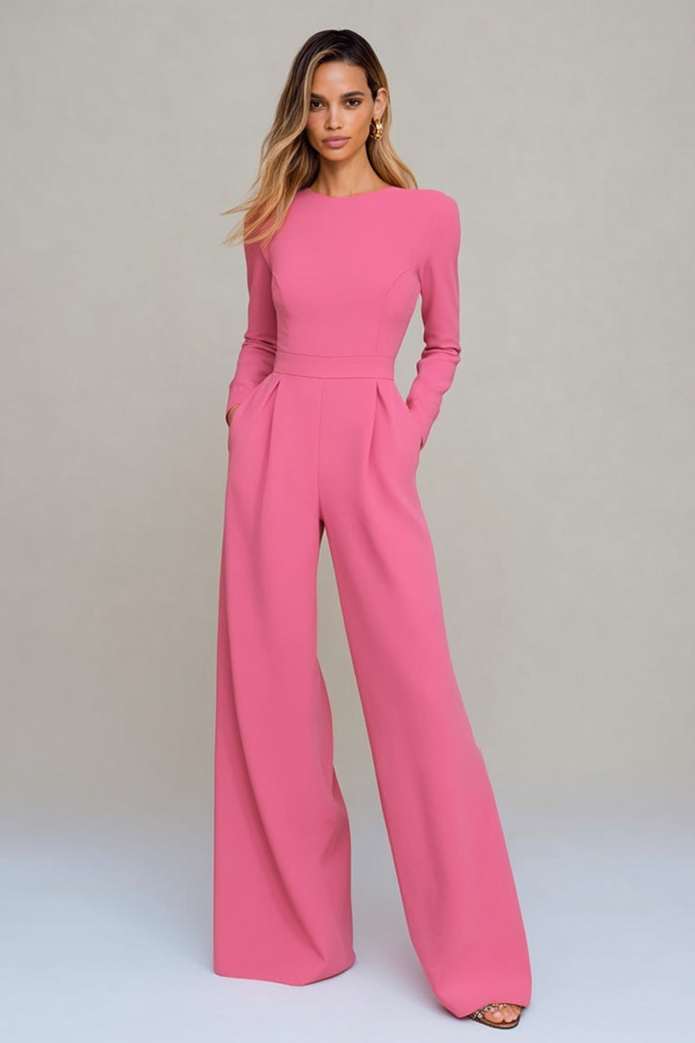 Black Round Neck Long Sleeves Formal Jumpsuits