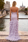 Light Purple Ruffled Chiffon Tiered Long Prom Dress with Slit