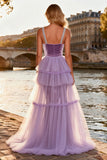 Sparkly Purple Beaded Velvet Ruffled Long Prom Dress with Cape