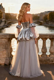 Sparkly Silver Sequin Velvet Long Prom Dress with Slit