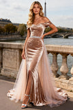 Sparkly Champagne Beaded Velvet Long Corset Prom Dress with Cape