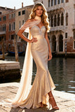 Sparkly Champagne Mermaid Beaded Sweetheart Long Prom Dress