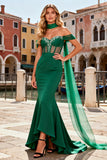 Sparkly Dark Green Mermaid Beaded Long Corset Prom Dress
