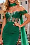 Sparkly Dark Green Mermaid Beaded Long Corset Prom Dress