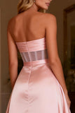 Sparkly Pink Beaded Sweetheart Satin Long Corset Prom Dress