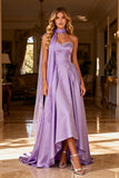Sparkly Light Purple Beaded Neck Scarf A Line Satin Long Prom Dress