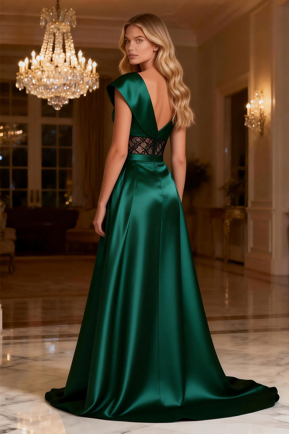 Dark Green Satin One Shoulder Long Corset Prom Dress with Slit