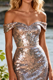 Sparkly Champagne Sequin Mermaid Ruffled Long Prom Dress with Slit