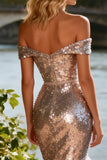 Sparkly Champagne Sequin Mermaid Ruffled Long Prom Dress with Slit