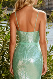 Sparkly Mint Green Sequin Tiered Mermaid Long Prom Dress with Ruffles