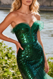 Sparkly Dark Green Mermaid Sequin Tiered Ruffled Long Prom Dress